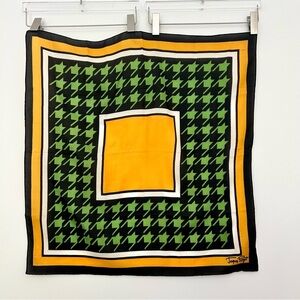 Vintage Jacques Piaget Square Scarf  Houndstooth Yellow Green Black Nostalgia
